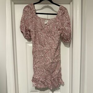 Japna Pink Floral Smocked Mini Dress with Puff Sleeves size Large